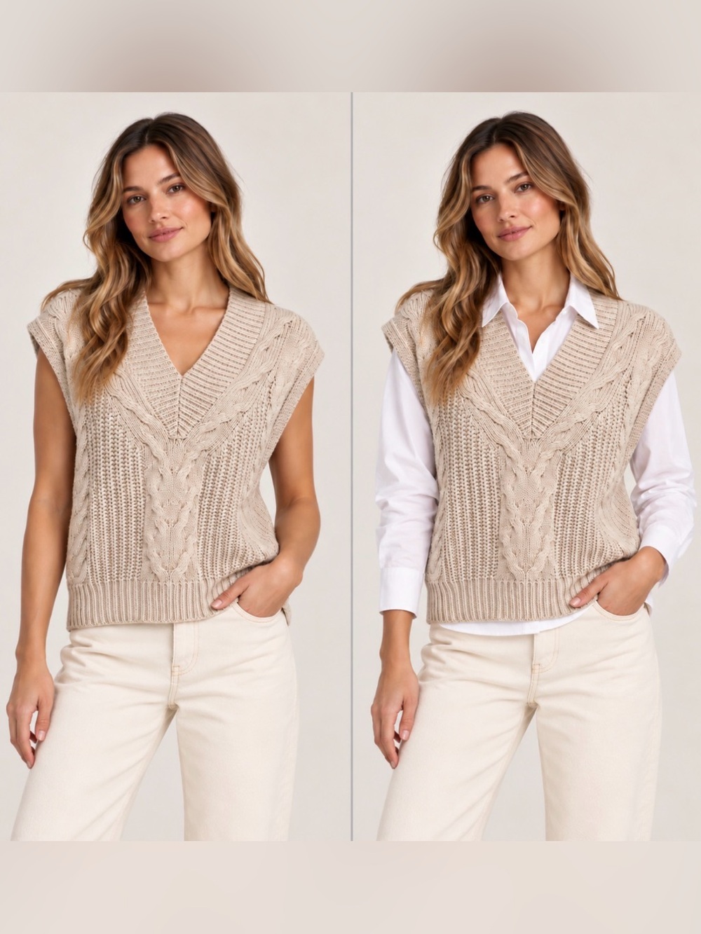 Pistola Dove Cable Knit V-Neck Sweater Vest Size S 100% Cotton